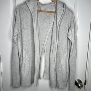 Lululemon Womens Still Movement Wrap Knit Hooded Sweater Size 10 Gray Open Back